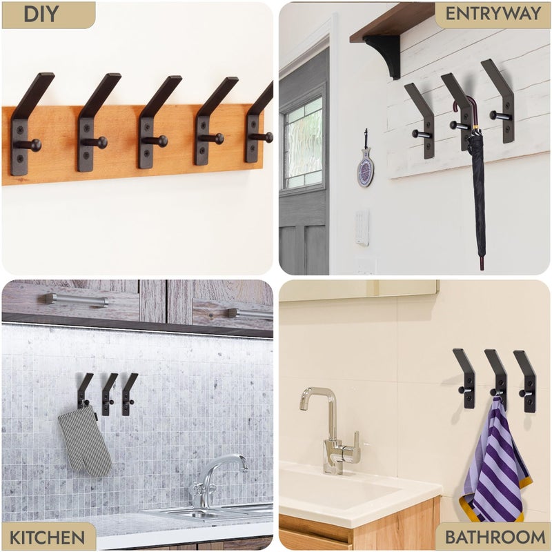 RTZEN Wall Mount Hook Set - Wrought Iron Decorative Rustic Metal Coat Hooks for Hanging - Handcrafted Classic Farmhouse Wall Mounted Black Hooks for Towel Robe or Hat Hanging - 3 Pack - Image 5